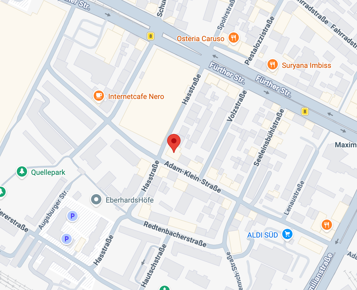 Karte mit dem Standort des Kebab King Bar in der Adam-Klein-Straße 136 in Nürnberg